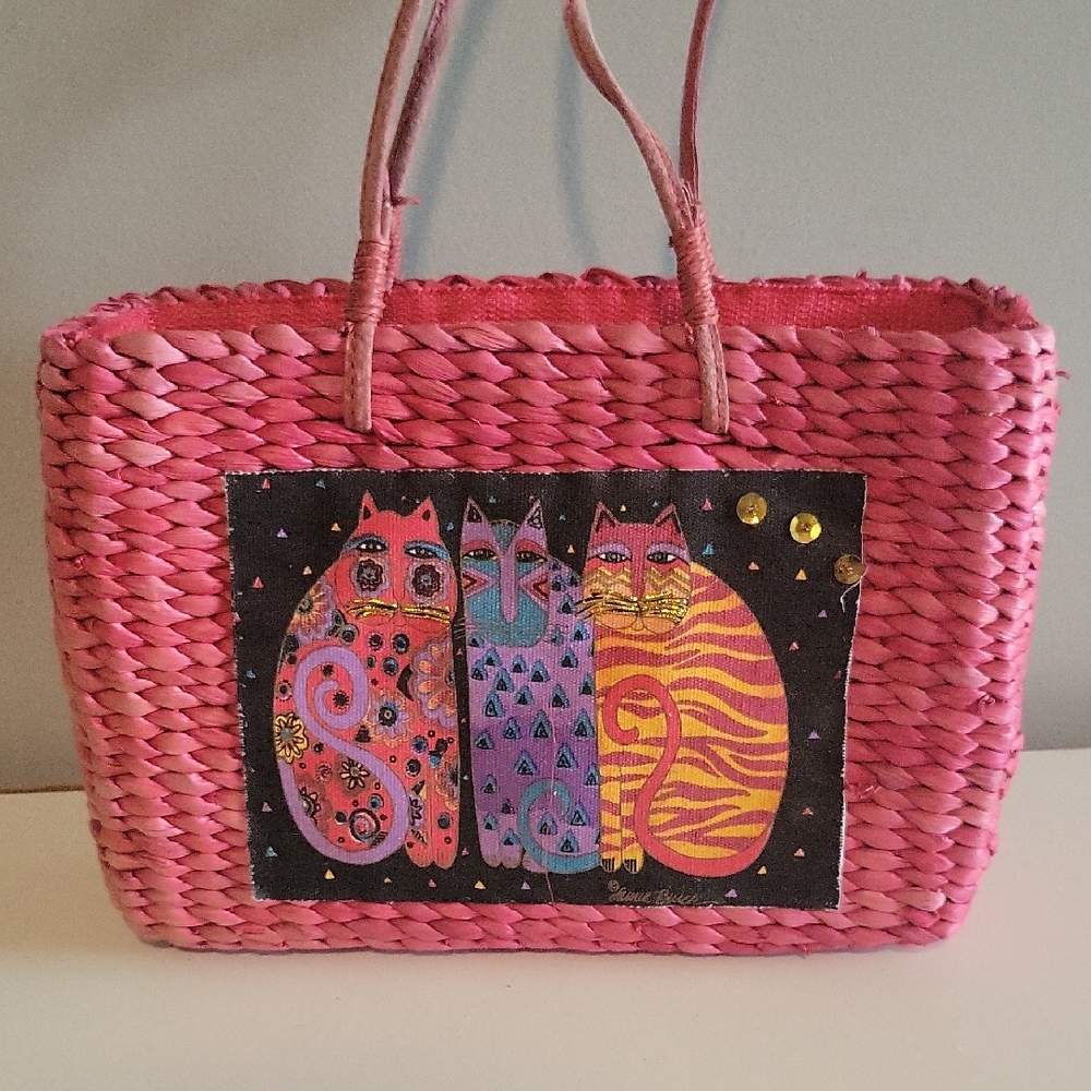 Sun "N" Sand Pink Woven Cat Design Tote Bag...perfect For Summer!